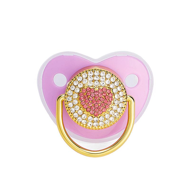 Peach Heart Shape Bling Pacifier With Dust Cover
