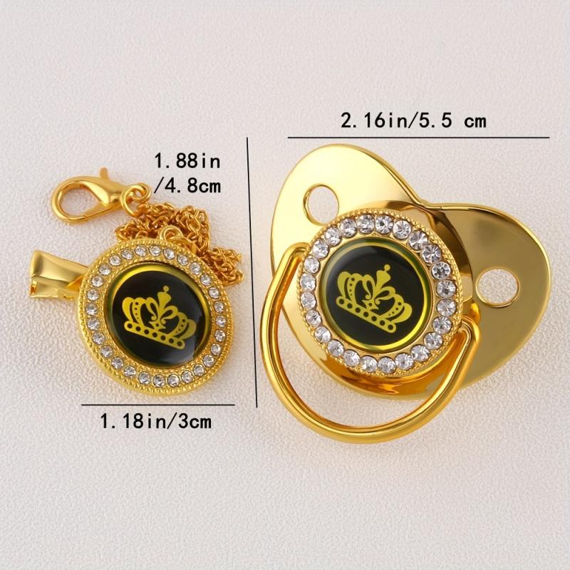 Golden Artificial Diamond Pacifier with Crown Cartoon Design