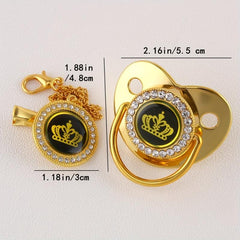Golden Artificial Diamond Pacifier with Crown Cartoon Design