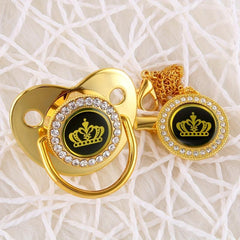Golden Artificial Diamond Pacifier with Crown Cartoon Design