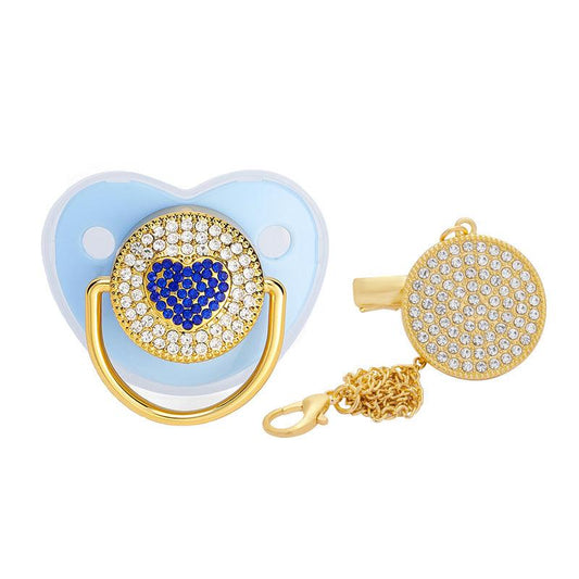 Baby Peach Heart Silicone Pacifier Set with Anti-loss Chain