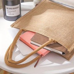 Retro Burlap Tote Bag Large Capacity Waterproof Handbag for Moms