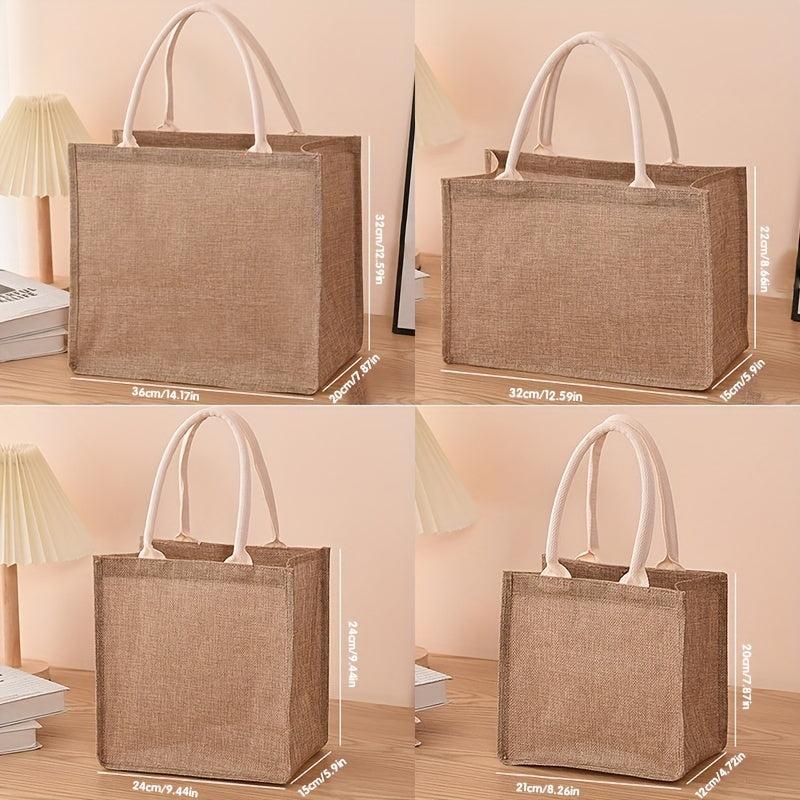 Retro Burlap Tote Bag Large Capacity Waterproof Handbag for Moms