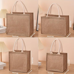 Retro Burlap Tote Bag Large Capacity Waterproof Handbag for Moms
