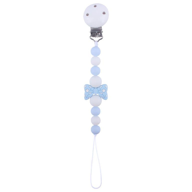 Wooden Baby Pacifier Clip Bow Shape Teether Chew Toy Chain