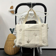 Embroidered Mommy Backpack with Large Capacity for Diaper Bottle