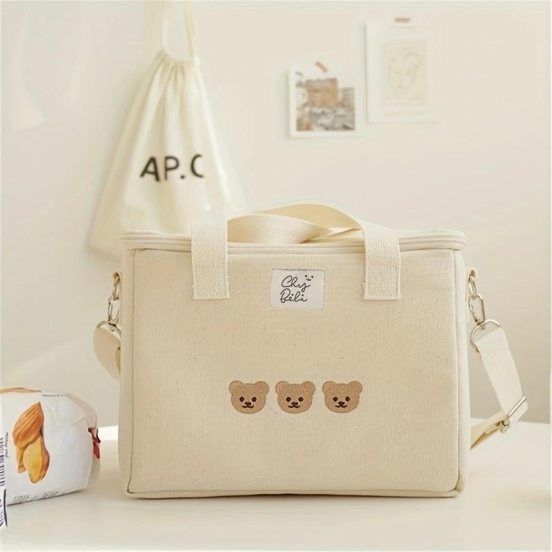 Bear Embroidery Insulated Mommy Bag Multifunctional Mother And Baby Bag