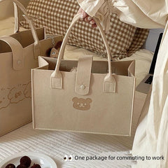 Bear Felt Bag Large Capacity Tote Bag for Mom's Commute & Shopping