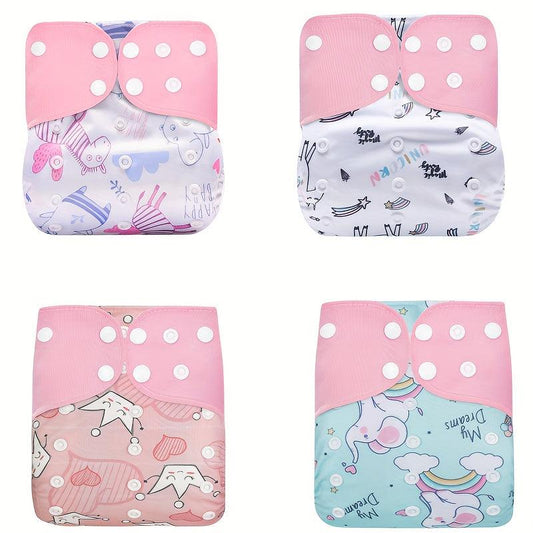 4pcs Reusable Cloth Diapers Girls Boys Washable Nappy Microfiber Inserts