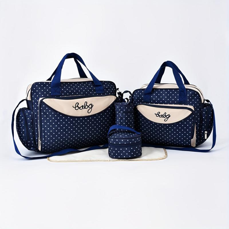 Polka Dot Large Mommy Bag 5pc Set Portable Mother Baby Diaper Bag