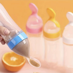 1pc Baby Food Feeder 90ml 3oz Silicone Feeding Bottle With Spoon And Stand