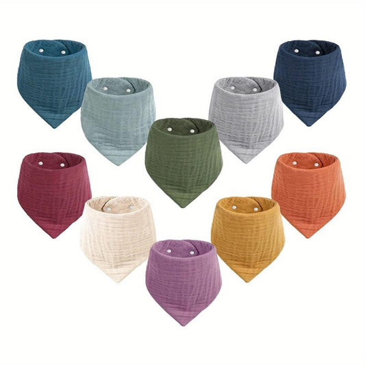 10-Pack Muslin Baby Bibs 100% Cotton Unisex Drool Teething Bibs