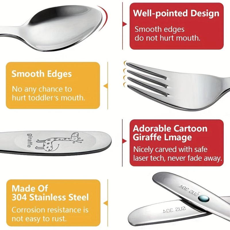 4pcs Toddler Utensil Sets 18 8 Stainless Steel Toddler Spoons And Forks