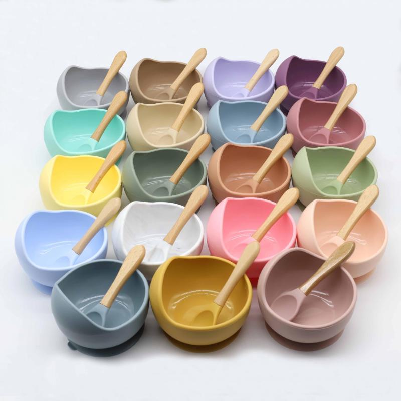 Baby Suction Bowl & Spoon Set Silicone Weaning Food Bowls