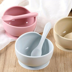 Baby Bowl and Spoon Set for Independent Eating with Silicone Sucker Bowl