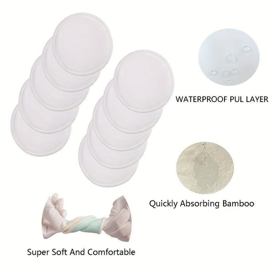 Organic Bamboo Nursing Pads For Breastfeeding Washable 10 Pads Wet Bag