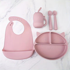 Toddler Plates Silicone Infant Eating Set Cat 3-5pcs