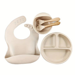 Silicone Baby Tableware Set Non Slip Feeding Bowl Plates Spoons Straw Cup