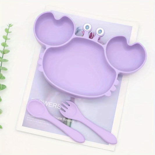 Silicone Plate with Suction Cup, Spoon and Fork Set, Children's Tableware