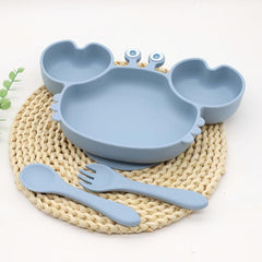 Silicone Plate with Suction Cup, Spoon and Fork Set, Children's Tableware
