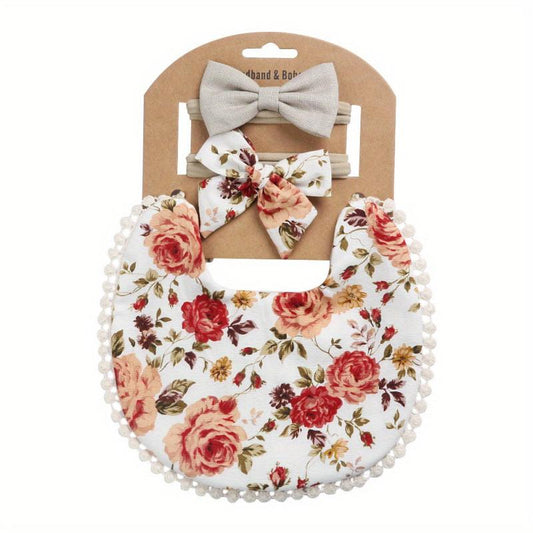 Cute Baby Bib & Headband Set Cotton Linen Double Sided Protection