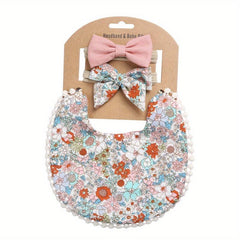 Cute Baby Bib & Headband Set Cotton Linen Double Sided Protection