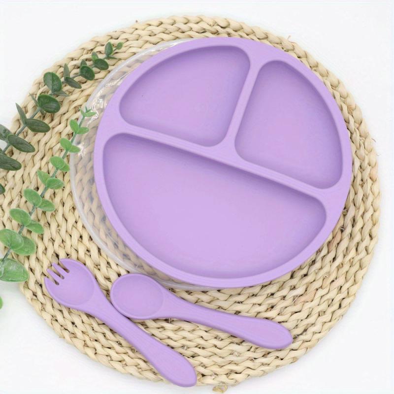 4pcs Silicone Baby Feeding Set Divided Plate Spoon Fork Weaning Supplies