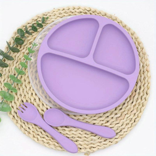 4pcs Silicone Baby Feeding Set Divided Plate Spoon Fork Weaning Supplies