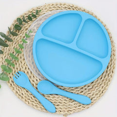 4pcs Silicone Baby Feeding Set Divided Plate Spoon Fork Weaning Supplies
