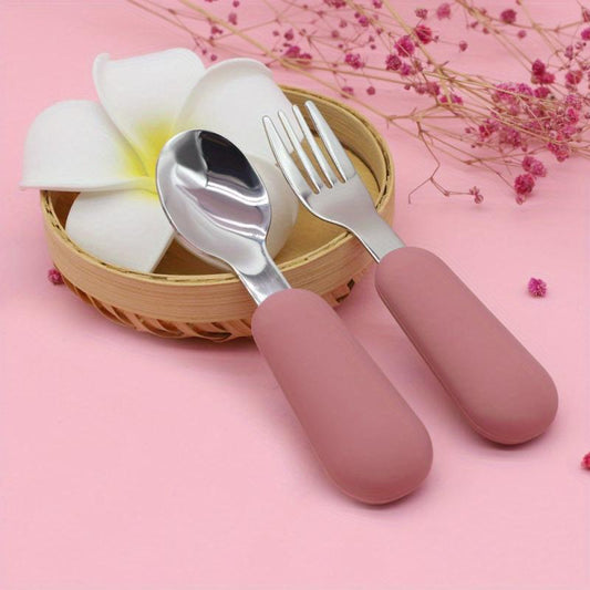 2pcs Stainless Steel Toddler Cutlery Baby Fork & Spoon Set