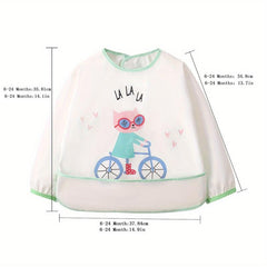 Kids' Half Wrap Long Sleeve Waterproof Smock with Rabbit & Cat Print