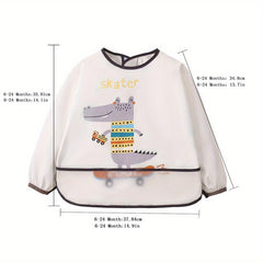 Kids' Half Wrap Long Sleeve Waterproof Smock with Rabbit & Cat Print