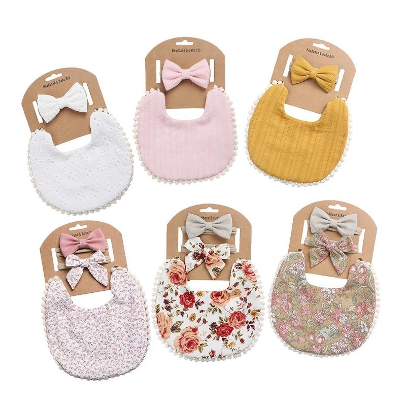 Floral Cotton Baby Bib & Headband Set Anti Spitting Protection