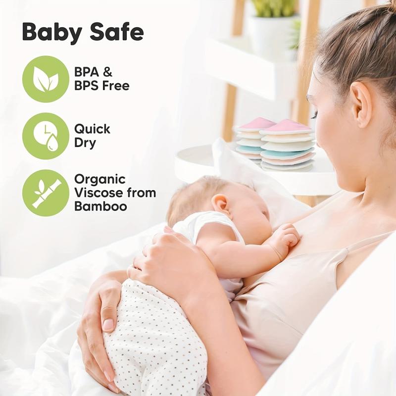 Organic Bamboo Nursing Pads 14 Washable Breastfeeding Pads with Wash Bag