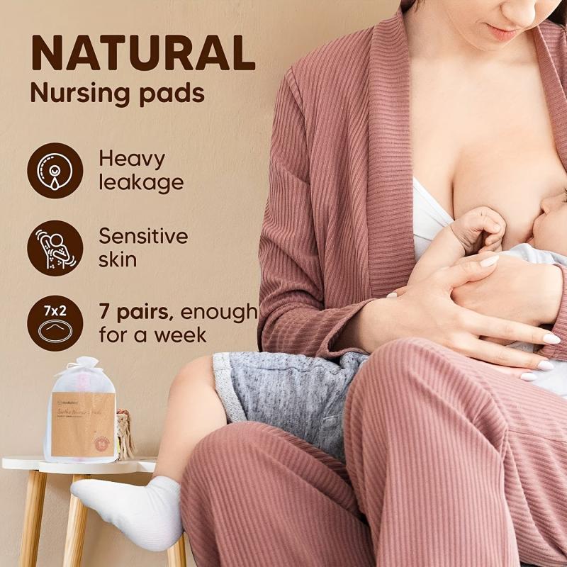 Organic Bamboo Nursing Pads 14 Washable Breastfeeding Pads with Wash Bag