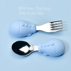 Baby Learn To Eat Training Fork Spoon Short Handle Stainless Steel Tableware