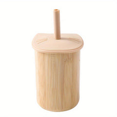 Cat Bamboo Cup with Silicone Lid for Baby Learning to Drink