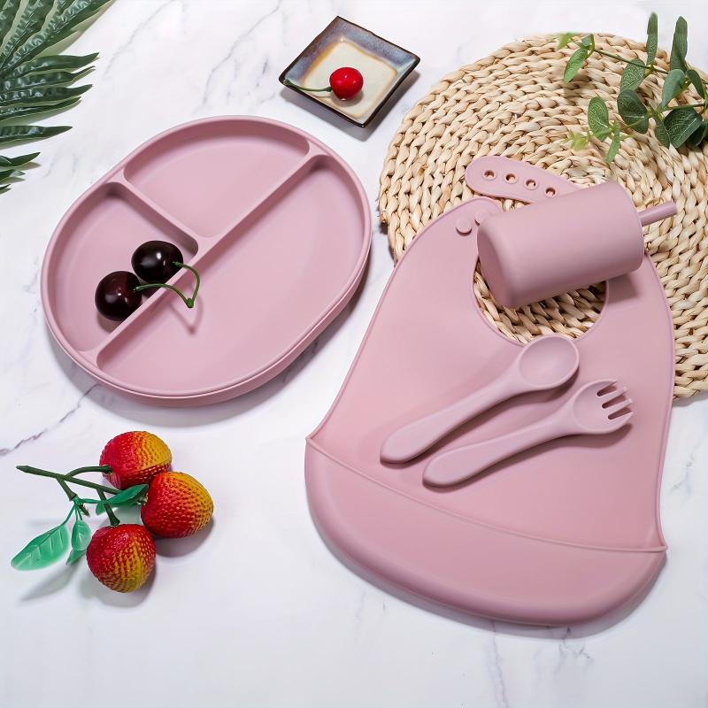 Silicone Toddler Eating Set: Cutlery, Bib, Spoon, Fork, Water Cup