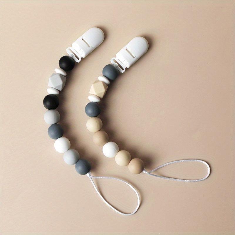 2pcs Silicone Bead Pacifier Clips for Baby Girls & Boys