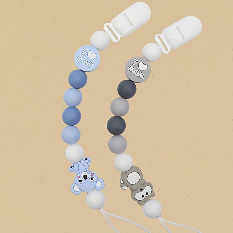 2pcs Silicone Bead Pacifier Clips for Baby Girls & Boys
