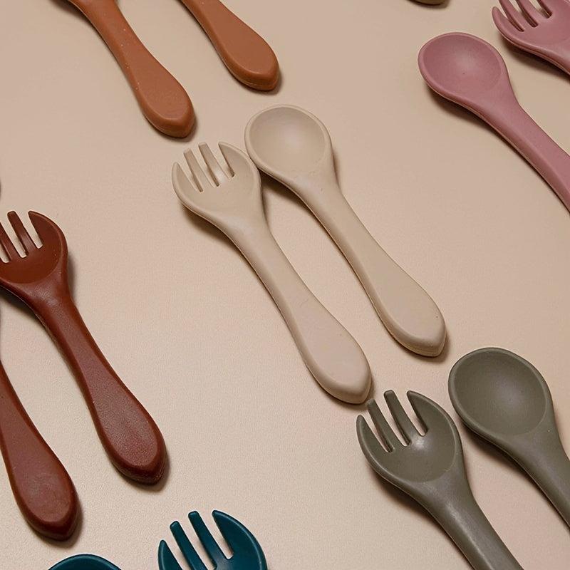 2pcs Baby Silicone BPA-Free Tableware Set with Spoon & Fork