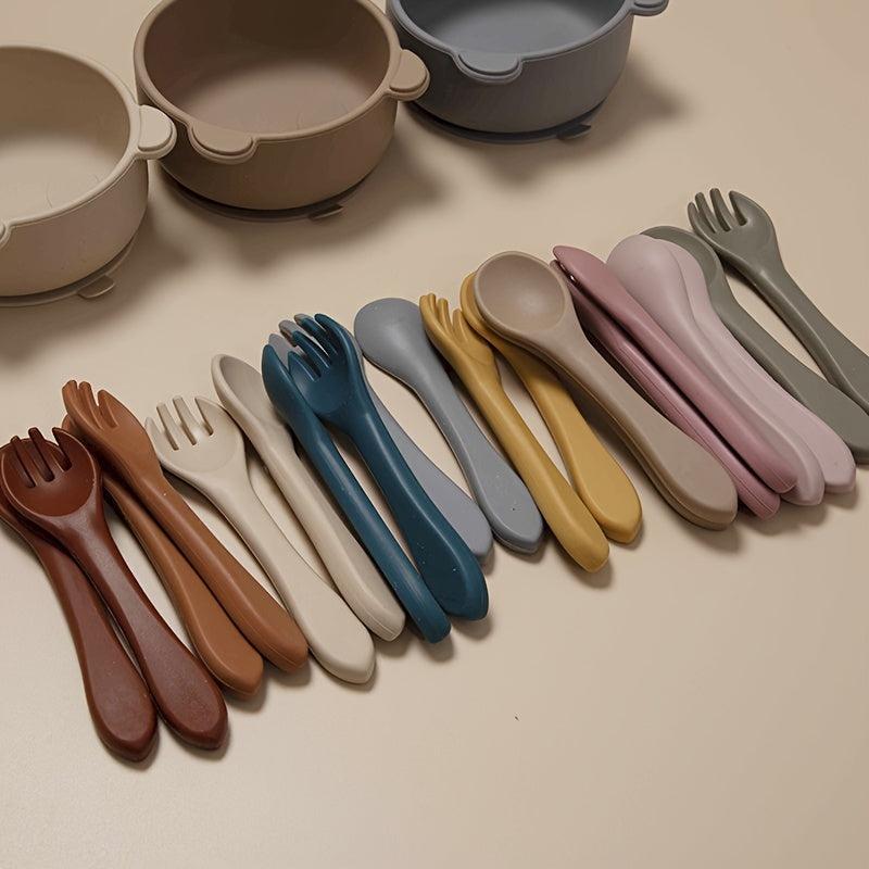 2pcs Baby Silicone BPA-Free Tableware Set with Spoon & Fork