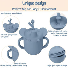 3 in 1 Silicone Training Cup with Straw Lid - 7oz