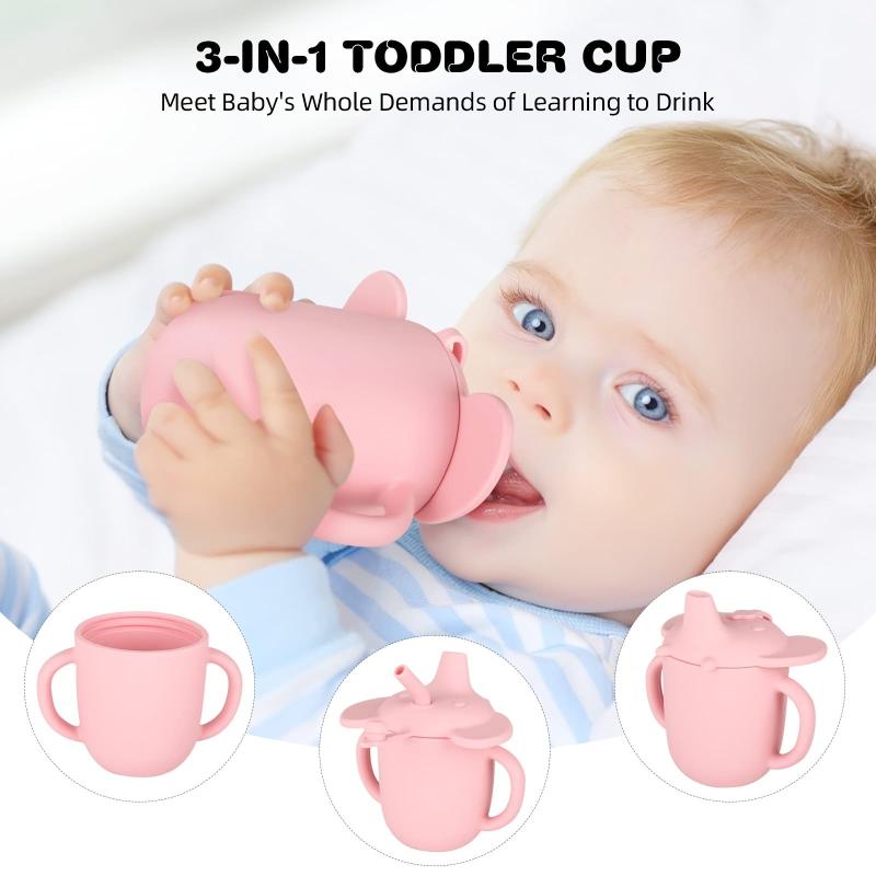 3 in 1 Silicone Training Cup with Straw Lid - 7oz