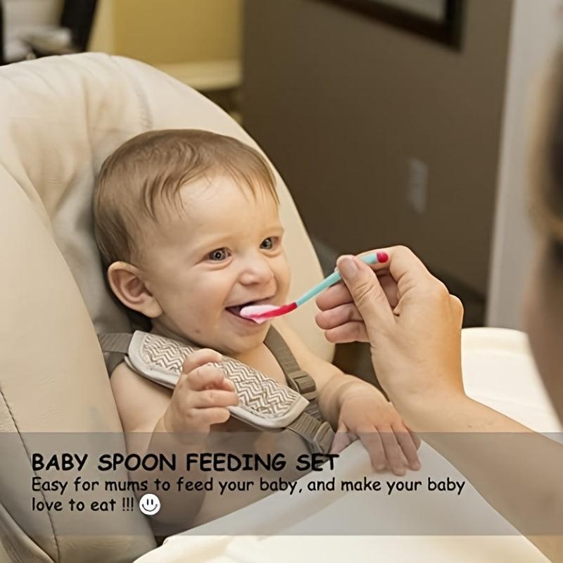 Baby Spoons & Forks Set Soft Silicone Tip Heat Sensitive Toddler Utensils