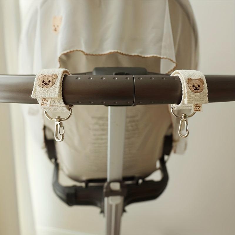 2 Pack Baby Stroller Hook Bear Embroidery Storage Pendant