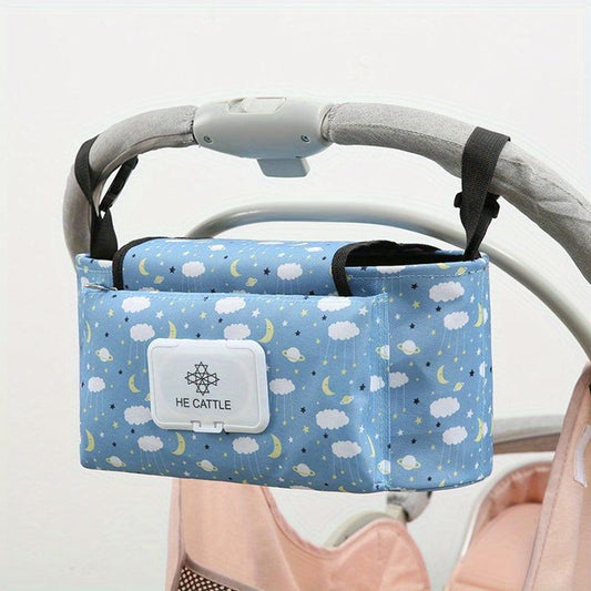 Universal Baby Stroller Storage Bag with Wipes Clip & Reversible Pouch