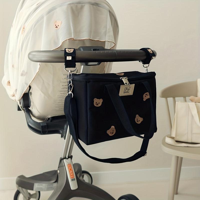 2-Piece Baby Car Hook Embroidered Bear Hanging Stroller Pendant