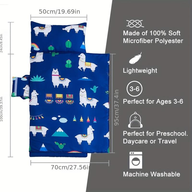 Toddler Nap Mat With Removable Pillow, Carry Handle, Soft Microfiber