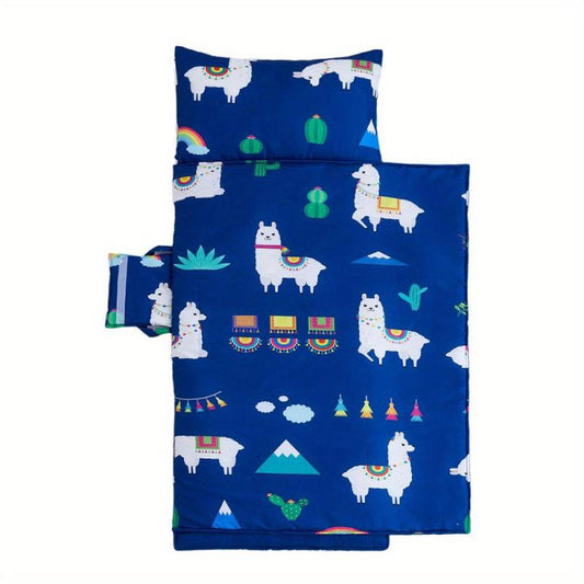 Toddler Nap Mat With Removable Pillow, Carry Handle, Soft Microfiber